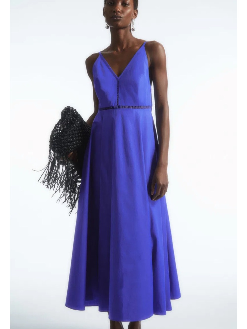 COS Vibrant Blue V-Neck Midi Slip Dress Cotton Poplin Size 14